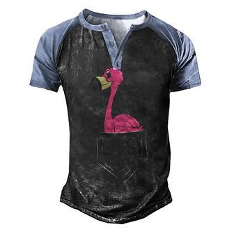Womens Pink Flamingo In The Pocket Flamingo In Pocket Flamingo Girl Men's Henley Shirt Raglan Sleeve 3D Print T-shirt - Thegiftio UK
