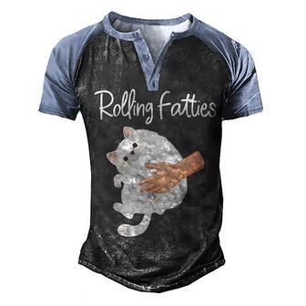 Womens Rolling Fatties Cat Cute Cat Funny Rolling Fatties Cat V Neck Men's Henley Shirt Raglan Sleeve 3D Print T-shirt - Thegiftio UK