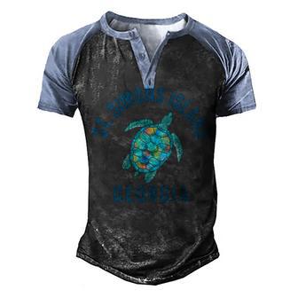 Womens St Simons Island Beach Design Sea Turtle Illustration Gift V Neck Men's Henley Shirt Raglan Sleeve 3D Print T-shirt - Thegiftio UK