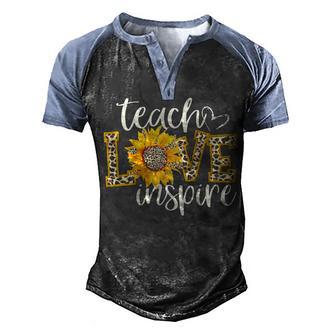 Womens Teach Love Inspire Cute Sunflower Leopard Cheetah Print Gift Raglan Baseball Men's Henley Shirt Raglan Sleeve 3D Print T-shirt - Thegiftio UK