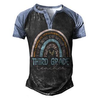 Womens Third Grade Teacher Leopard Rainbow Men's Henley Shirt Raglan Sleeve 3D Print T-shirt - Thegiftio UK