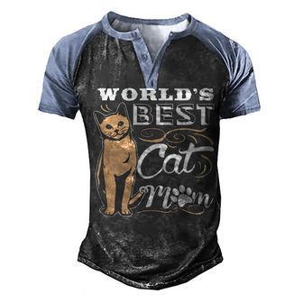 Worlds Best Cat Mom Men's Henley Shirt Raglan Sleeve 3D Print T-shirt - Thegiftio UK