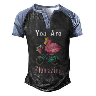 You Are Flamazing Flamingo Bicycle Flower Apparel Men's Henley Shirt Raglan Sleeve 3D Print T-shirt - Thegiftio UK