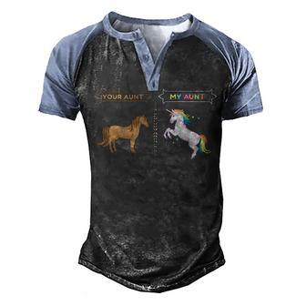 Your Aunt My Aunt Horse Unicorn V2 Men's Henley Shirt Raglan Sleeve 3D Print T-shirt - Thegiftio UK