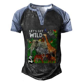 Zoo Animals Wildlife Birthday Party A Day At The Zoo Safari Men's Henley Shirt Raglan Sleeve 3D Print T-shirt - Thegiftio UK