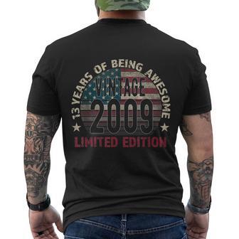 13Th Birthday Gift Boys Vintage 2009 13 Years Old Usa Flag Tshirt Men's Crewneck Short Sleeve Back Print T-shirt - Monsterry