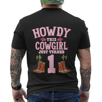 1St Birthday Girls Cowgirl Howdy Western Themed Birthday Men's Crewneck Short Sleeve Back Print T-shirt - Monsterry