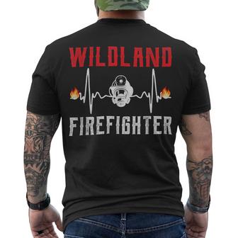Firefighter Wildland Firefighter Fire Rescue Department Heartbeat Line Men's Crewneck Short Sleeve Back Print T-shirt