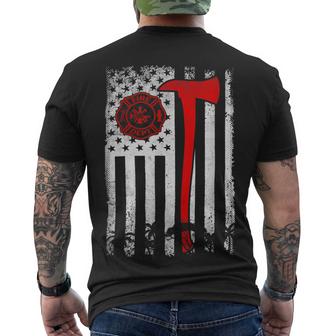 Firefighter Wildland Firefighter Axe American Flag Thin Red Line Fir Men's Crewneck Short Sleeve Back Print T-shirt