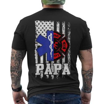 Firefighter Proud Papa Fathers Day Firefighter American Fireman Father Men's Crewneck Short Sleeve Back Print T-shirt