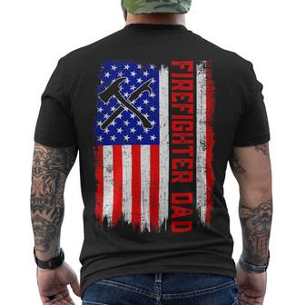 Firefighter Retro American Flag Firefighter Dad Jobs Fathers Day V3 Men's Crewneck Short Sleeve Back Print T-shirt