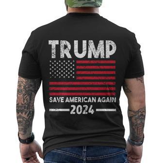 2024 Trump Save America Again Usa Flag Gift Men's Crewneck Short Sleeve Back Print T-shirt - Monsterry DE