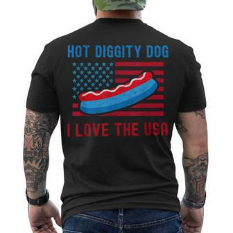 4Th Of July Hot Diggity Dog I Love The Usa Hot Dog Men's T-shirt Back Print - Seseable