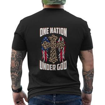 4Th July For One Nation Under God Leopard Jesus Cross Christian Men's T-shirt Back Print - Thegiftio UK