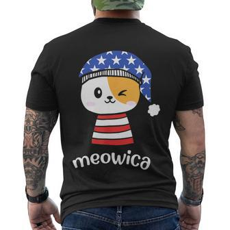 4Th Of July Cat Meowica Independence Day Patriot Usa Flag Men's Crewneck Short Sleeve Back Print T-shirt - Monsterry DE