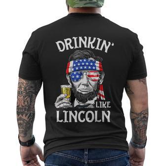 4Th Of July Drinking Like Lincoln Abraham Men's Crewneck Short Sleeve Back Print T-shirt - Monsterry