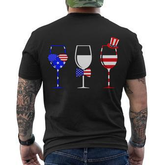 4Th Of July Red White Blue Wine Usa Glasses Men's Crewneck Short Sleeve Back Print T-shirt - Monsterry AU