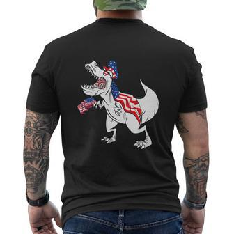 4Th Of July T Rex Dinosaur Amerisaurus Funny Men's Crewneck Short Sleeve Back Print T-shirt - Monsterry