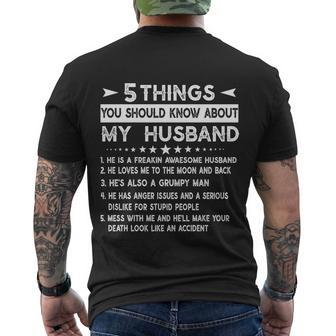 5 Things You Should Know About My Husband Husb Meaningful Men's T-shirt Back Print - Thegiftio UK