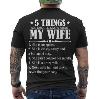 5 Things You Should Know About My Wife Funny Tshirt Men's Crewneck Short Sleeve Back Print T-shirt - Monsterry DE
