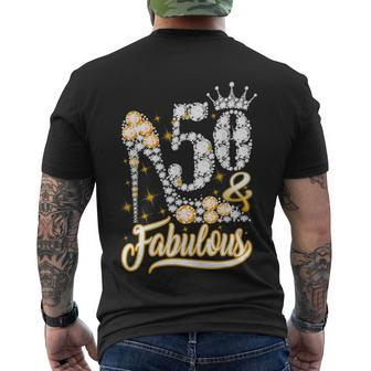 50 & Fabulous 50 Years Old 50Th Birthday Diamond Crown Shoes Tshirt Men's Crewneck Short Sleeve Back Print T-shirt - Monsterry
