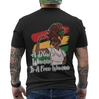 A Black Woman Is A Free Woman Gift African American Juneteenth Gift Men's Crewneck Short Sleeve Back Print T-shirt - Monsterry DE