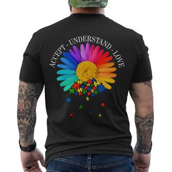 Accept Understand Love Autism Sunflower Tshirt Men's Crewneck Short Sleeve Back Print T-shirt - Monsterry