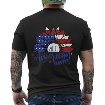 All American Dude Sunflower American Flag 4Th Of July Men's Crewneck Short Sleeve Back Print T-shirt - Monsterry