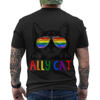 Ally Cat Lgbt Gay Rainbow Pride Flag Pride Month Men's Crewneck Short Sleeve Back Print T-shirt - Monsterry