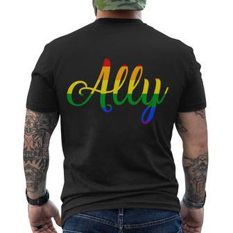 Ally Pride Rainbow Tshirt Men's Crewneck Short Sleeve Back Print T-shirt - Monsterry CA