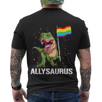 Allysaurus Dinosaur In Rainbow Flag For Ally Lgbt Pride Men's Crewneck Short Sleeve Back Print T-shirt - Monsterry