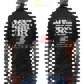 America First Make America Great Again Donald Trump Usa Flag Men's Crewneck Short Sleeve Back Print T-shirt - Monsterry