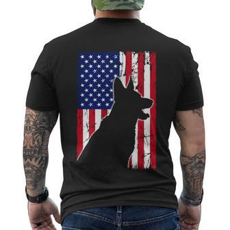American Flag German Shepherd Dog Dad Mom Puppy Patriotic Gift Men's Crewneck Short Sleeve Back Print T-shirt - Monsterry UK