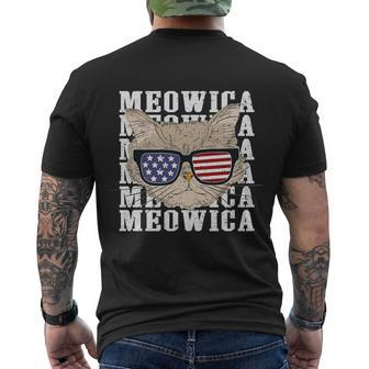 American Flag Glassess Meowica 4Th Of July Cat Men's Crewneck Short Sleeve Back Print T-shirt - Monsterry AU