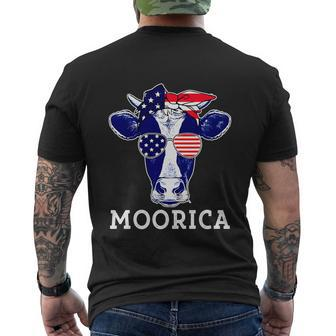 American Flag Patriotic Cow 4Th Of July Men's Crewneck Short Sleeve Back Print T-shirt - Monsterry