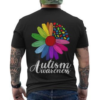 Autism Awareness Flower Autism Awareness Flower Autism Flower Puzzle Tshirt Men's Crewneck Short Sleeve Back Print T-shirt - Monsterry