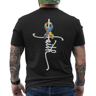 Autism Faith Puzzle Ribbon V2 Men's Crewneck Short Sleeve Back Print T-shirt - Monsterry