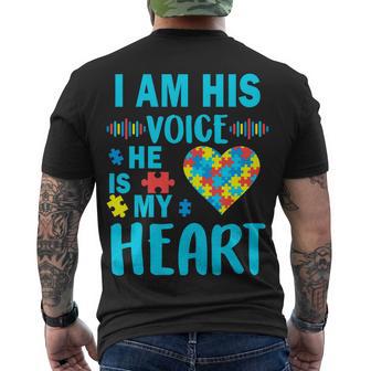 Autism I Am His Voice He Is My Heart Tshirt Men's Crewneck Short Sleeve Back Print T-shirt - Monsterry