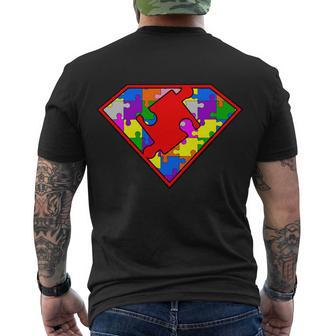 Autism Superhero Puzzle Crest Tshirt Men's Crewneck Short Sleeve Back Print T-shirt - Monsterry