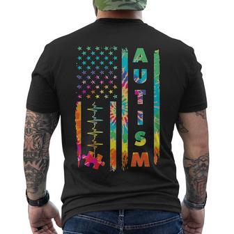 Autism Tie Dye Us Flag Colorful Men's Crewneck Short Sleeve Back Print T-shirt - Monsterry AU