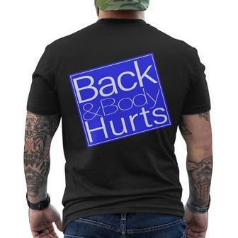Back And Body Hurts Blue Logo Men's Crewneck Short Sleeve Back Print T-shirt - Monsterry