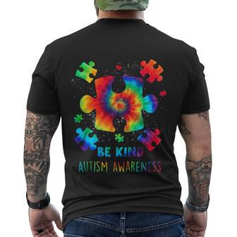 Be Kind Puzzle Pieces Tie Dye Cute Autism Awareness Men's Crewneck Short Sleeve Back Print T-shirt - Monsterry UK