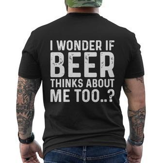 Beer Thinks About Me Graphic Novelty Sarcastic Adult Humor Tshirt Men's Crewneck Short Sleeve Back Print T-shirt - Monsterry