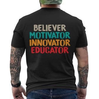 Believer Motivator Innovator Educator Unisex Tee For Teacher Gift Men's Crewneck Short Sleeve Back Print T-shirt - Monsterry DE