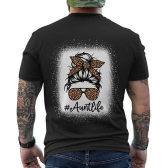Best Aunt Life Messy Bun Leopard Bleached Auntie Mothers Day Great Gift Men's Crewneck Short Sleeve Back Print T-shirt - Monsterry AU