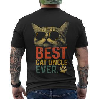 Best Cat Uncle Ever Vintage Cat Lover Cool Sunglasses Funny Men's Crewneck Short Sleeve Back Print T-shirt - Monsterry