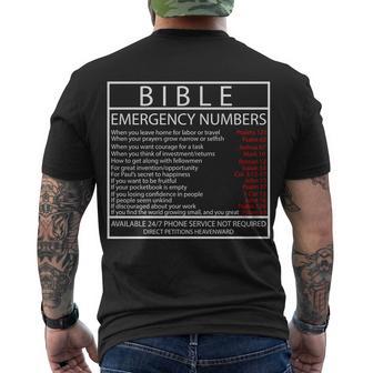 Bible Emergency Hotline Numbers Men's Crewneck Short Sleeve Back Print T-shirt - Monsterry AU