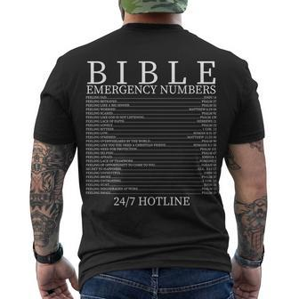 Bible Emergency Numbers V2 Men's Crewneck Short Sleeve Back Print T-shirt - Monsterry AU