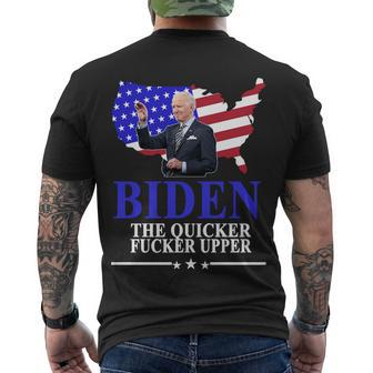 Biden The Quicker Fucker Upper American Flag Design Men's Crewneck Short Sleeve Back Print T-shirt - Monsterry