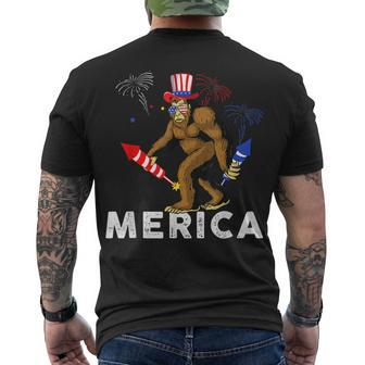 Bigfoot Fireworks Merica 4Th Of July Sasquatch Mens Men's T-shirt Back Print - Seseable